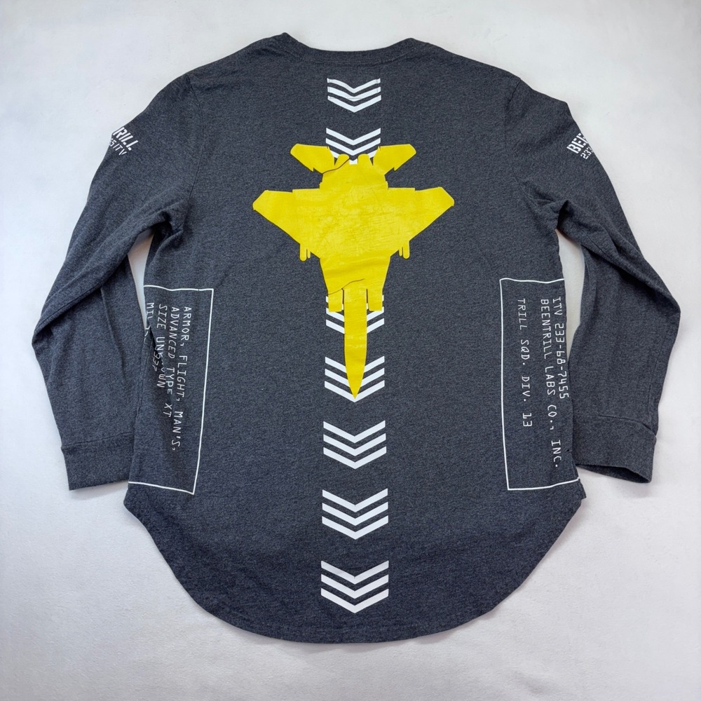 BEENTRILL Fighter Flight Armor Long Sleeve Graphic T Shirt Men's Medium Gray‎